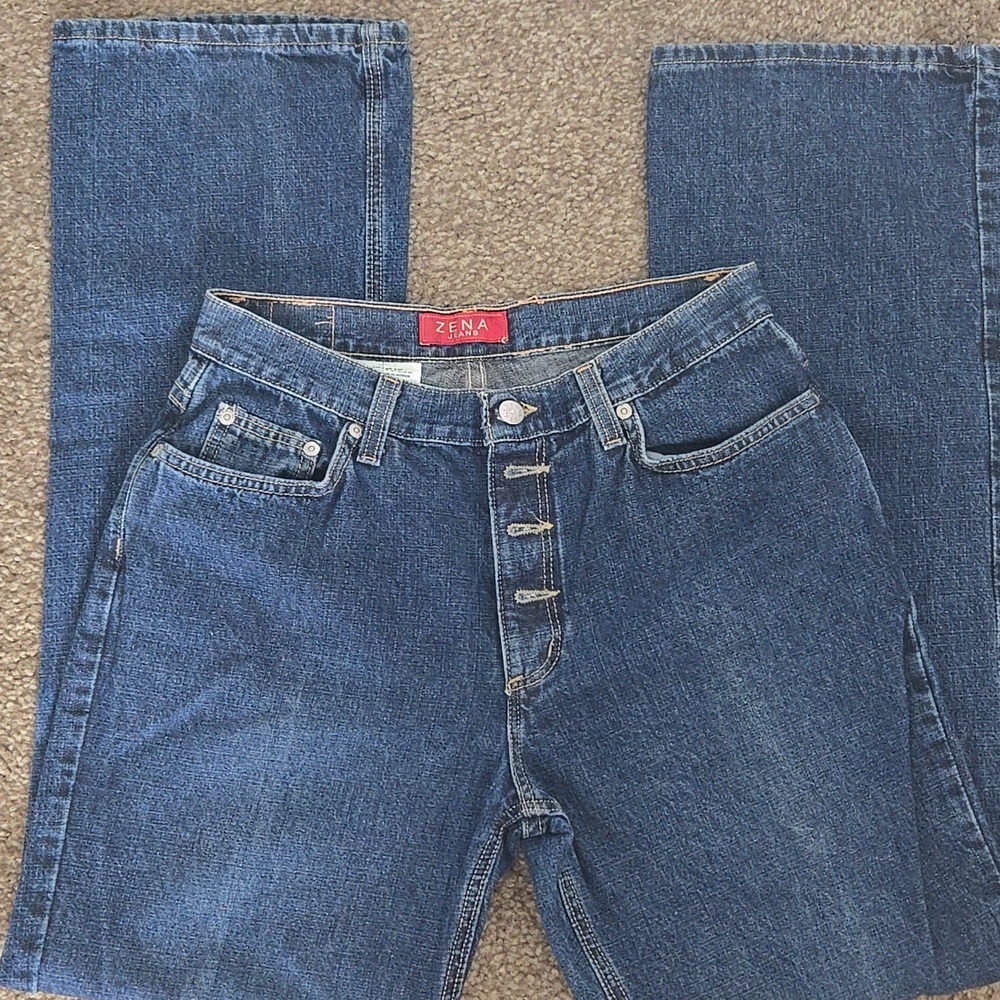 Zena Straight-Leg Dark Blue Button-Fly Jeans